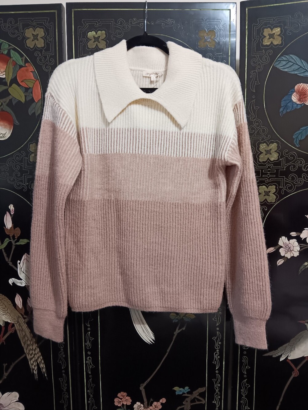 Collared Colorblock Ribbed Sweater